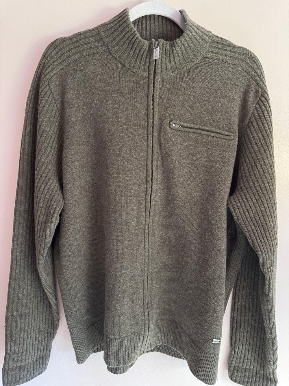 Maker & Company Menβs L Merino Wool Cashmere Full Zip Sweater Jacket Gray